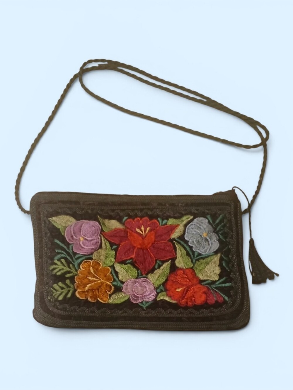 Velvet Cross Body Small Purse | Embroidered Flowers - Picture 6 of 10